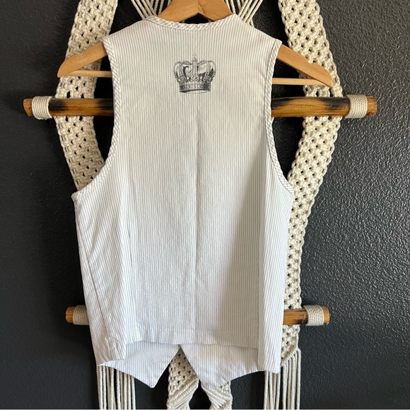 Gothic Grunge Rock Vest Unisex Small Motto DBA Pinstriped White And Black - Picture 2 of 5